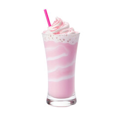 Strawberry milkshake with whipped cream isolated on transparent background