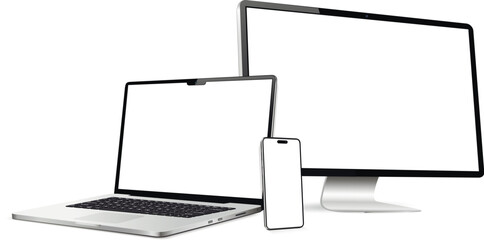 Laptop with computer screen and modern smartphone mockup