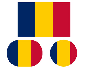 Flag in rectangle oval and circle, isolated png background. Flag of Chad