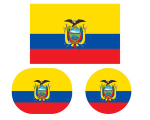 Flag in rectangle oval and circle, isolated png background. Flag of Ecuador