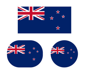 Flag in rectangle oval and circle, isolated png background. Flag of New Zealand