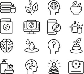  wellness, wellbeing, mental health, healthcare, cosmetics, spa, medical. Outline icon