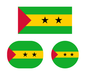 Flag in rectangle oval and circle, isolated png background. Flag of São Tomé and Príncipe