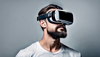 person with VR glasses, portrait of a person with VR glass, person playing game with VR glass, person doing work with VR glass - obrazy, fototapety, plakaty