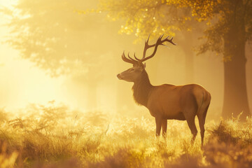 Ethereal Morning: Deer Amidst Fog and Light
