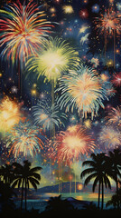 Fototapeta na wymiar Symphony of Lights: A Dazzling Display of Fireworks in the Night Sky Celebrating Festive Occasions