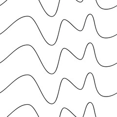 Waves seamless pattern vector. Abstract illustration. Hand drawn wavy background. Horizontal lines continuous drawing, minimal backdrop, fabric, textile, geometric print, black and white wallpaper.
