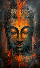 golden buddha face, buddhism religion concept, closeup portrait of buddha with closed eyes