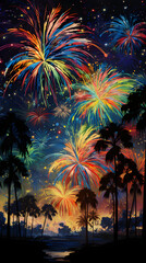 Fototapeta na wymiar Symphony of Lights: A Dazzling Display of Fireworks in the Night Sky Celebrating Festive Occasions