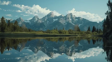 Papier Peint photo autocollant Chaîne Teton Grand Tetons mirrored in pristine reflection, capturing the majestic beauty of this iconic natural wonder.