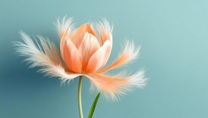 Peach fuzz coloured tulip flowerwith fluffy feathers