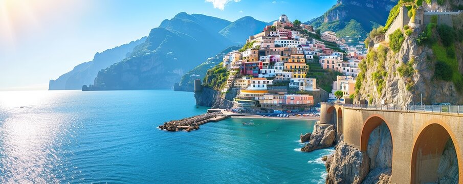 view of the amalfi coast of italy during a sunny day