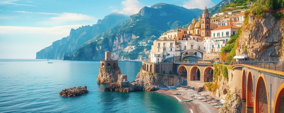 view of the amalfi coast of italy during a sunny day
