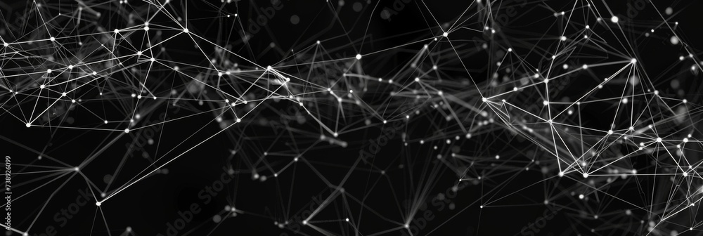 Poster monochrome connectivity grid - a network of interconnected lines and dots on a dark background, idea