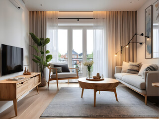 Sleek Sophistication: Modern Living Room Adorned with Stylish Furniture Generative AI