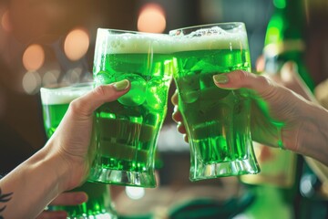 Saint Patrick's Day Green Pints - Green pints of beer shared among friends, a tradition for St. Patrick's Day festivities
