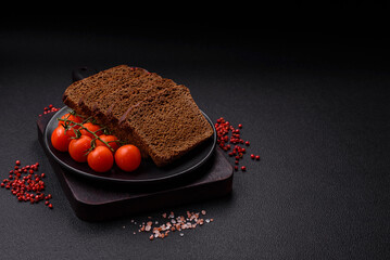 Delicious brown bread with seeds and grains cut into slices