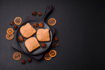 Delicious hearty sandwich with toast bread and peanut butter