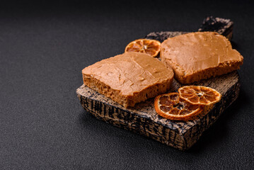 Delicious hearty sandwich with toast bread and peanut butter