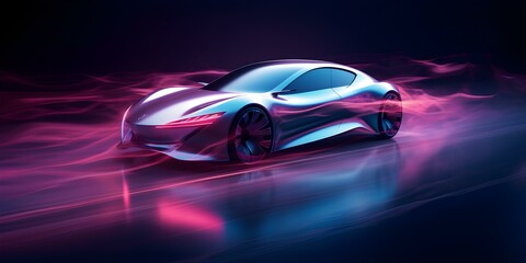 A futuristic car in a ghostly dimension. Concept Futuristic Car, Ghostly Dimension, Technological Landscape, Otherworldly Aesthetics, Science Fiction Concept