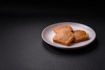 Delicious hearty sandwich with toast bread and peanut butter