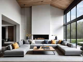 modern living room with bed and sofas
