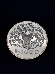 Indonesian silver coin 5000 rupiah orangutan.