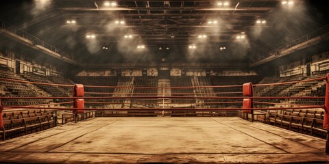 Vintage Boxing Ring in Classic Style - Old-Fashioned Arena for Sport and Fight with Antique Ropes - obrazy, fototapety, plakaty