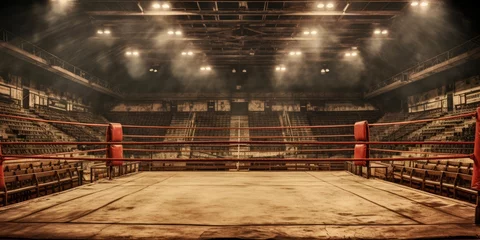 Rolgordijnen Vintage Boxing Ring in Classic Style - Old-Fashioned Arena for Sport and Fight with Antique Ropes © Serhii