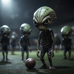 aliens playing football in aria 51 - obrazy, fototapety, plakaty