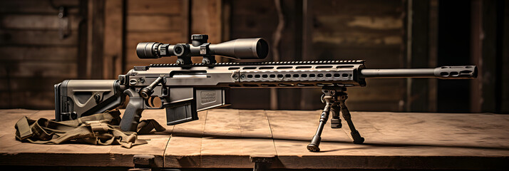 Intricate Design and Superior Craftsmanship of FN Ballista Precision Rifle Displayed on Rustic Wooden Background