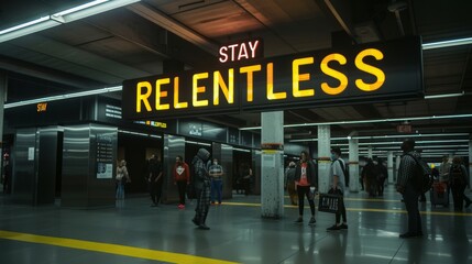 Stay relentless text on abstract blurred background, motivation and success concept