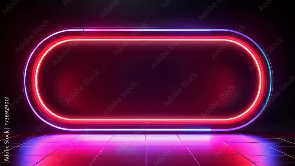 Poster neon frame on tiled floor, perfect for adding pop of color to any design project