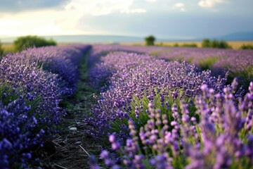 Obraz premium Lavender field with mountain background