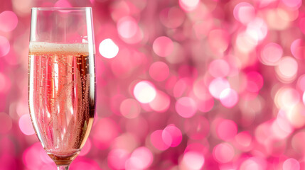 Sparkling Champagne with Pink Bokeh Background, glitter landscape, copyspace - obrazy, fototapety, plakaty