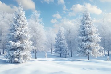Fototapeta premium A serene winter scene unfolds, with trees blanketed in snow.