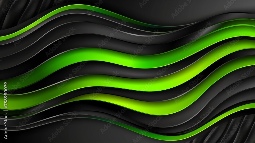 Poster dynamic green and black waves flowing abstract design background for modern digital art concept