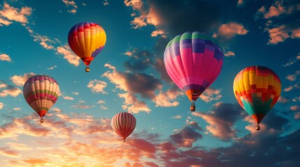 Naklejka premium A sky filled with colorful hot air balloons creates a vibrant and picturesque scene.