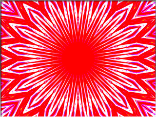 Abstract, Red and White Floral, Starburst, within a Border