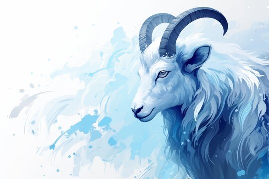 Capricorn zodiac sign shining in blue color isolated on white background, vector illustration