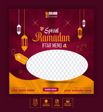 Ramadan kareem food sale social media post and web banner template design with decoration. Food menu restaurant or Instagram special food menu template.