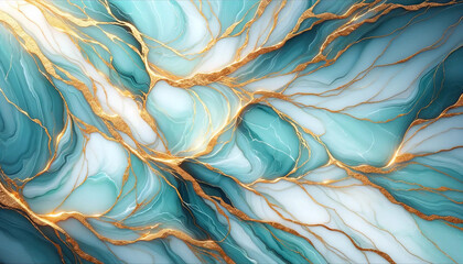 Background wallpaper that showcases a beautiful aqua marble texture, seamlessly intertwined with elegant gold veins