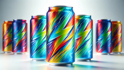 Colorful energy drink soda cans - obrazy, fototapety, plakaty