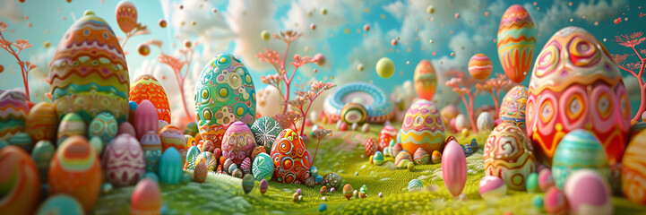surreal and crazy happy easter world with colorful fantasy eggs