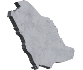 3D Concrete in the form of a map of Saudi Arabia. Transparent background, PNG