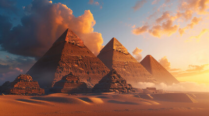 Unveiling the Grandeur of the Pyramids of Giza in Cinematic Detail , Grandiosity pyramids of Giza - obrazy, fototapety, plakaty