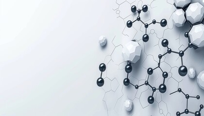 Futuristic abstract molecules on dark blue background, digital science and technology concept.