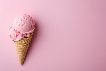A magenta ice cream cone on a matching pink background - obrazy, fototapety, plakaty