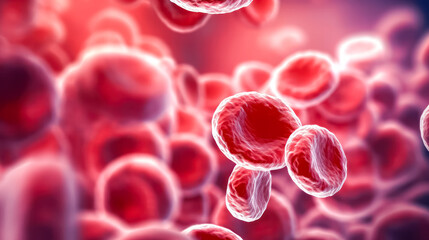 Red blood cells magnified under a microscope, illustrating vital aspects of life, biology, and medical research, forming a compelling scientific backdrop.
