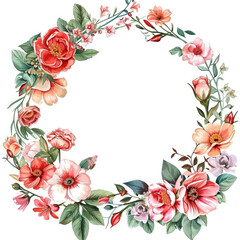 watercolor wreath of flowers. Generative AI.